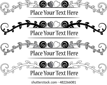 vector set: calligraphic design elements and page decoration with plant and heart shape