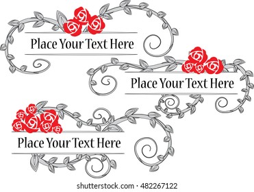 vector set: calligraphic design elements and page decoration with plant and rose