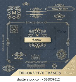 Vector set: calligraphic design elements and page decoration: frames, corners, monograms etc.