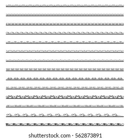 Vector set of calligraphic design elements in black lines swirl on white background, Borders and dividers decorative