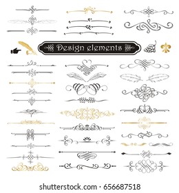 Vector set of calligraphic design elements and page decor