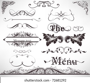 vector set: calligraphic design elements and page decoration - lots of useful elements to embellish your layout, detailed antique and baroque frames.