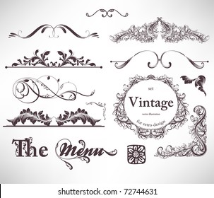 vector set: calligraphic design elements and page decoration - lots of useful elements to embellish your layout, detailed antique and baroque frames.