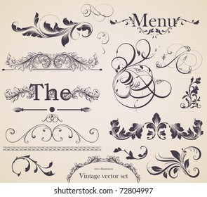 vector set: calligraphic design elements and page decoration - lots of useful elements to embellish your layout, detailed antique and baroque frames.