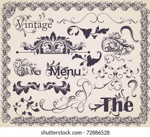 vector set: calligraphic design elements and page decoration - lots of useful elements to embellish your layout, detailed antique and baroque frames.