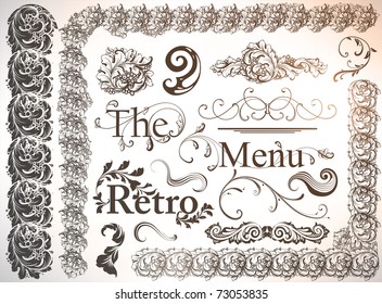 vector set: calligraphic design elements and page decoration - lots of useful elements to embellish your layout, detailed antique and baroque frames.