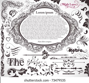 vector set: calligraphic design elements and page decoration - lots of useful elements to embellish your layout, detailed antique and baroque frames.