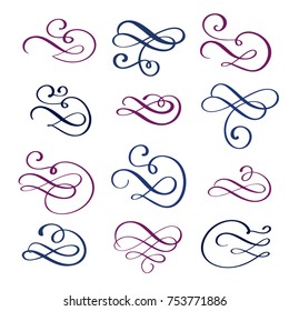 Vector set of calligraphic design elements and page decorations. Elegant collection of hand drawn swirls and curls for your design.