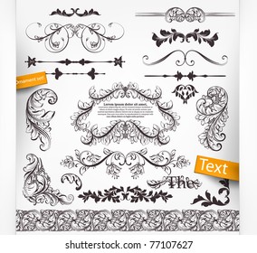 vector set: calligraphic design elements and page decoration - lots of useful elements to embellish your layout, detailed antique and baroque frames with retro flowers and floral borders. eps 10.