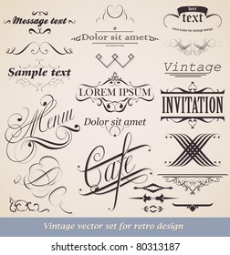 Vector set. Calligraphic design elements and page decoration for retro design.