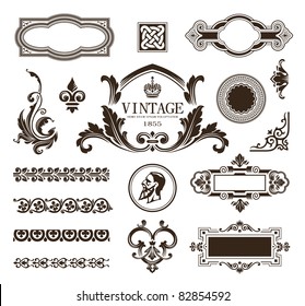 Vector set of calligraphic design elements, borders and frames.