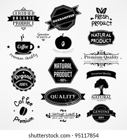 vector set: calligraphic design elements and page decoration, Premium Quality and Natural Product Label collection with black grungy design