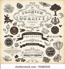 vector set: calligraphic design elements and page decoration, Premium Quality and Satisfaction Guarantee Label collection with vintage frames and engraving