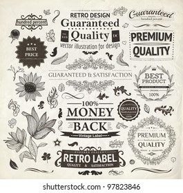 vector set: calligraphic design elements and page decoration, Premium Quality and Satisfaction Guarantee Label collection with vintage engraving flowers