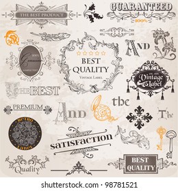 Vector Set: Calligraphic Design Elements and Page Decoration, Vintage Label collection with Flowers