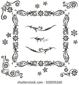 Vector set  calligraphic design flower ornament . Frame with swirling decorative floral , plants elements