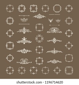 Vector set of calligraphic design signs. Vintage decor elements and wicker brown lines.Vector decoration for logos, page or restaurant menu. 