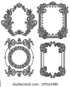  Vector set of calligraphic design vintage frame, black line art ornate flower design, page decoration, antique and baroque style