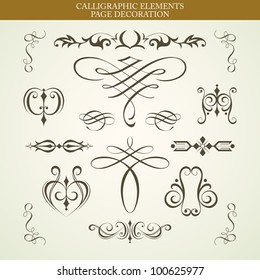 Vector set calligraphic element and page decoration