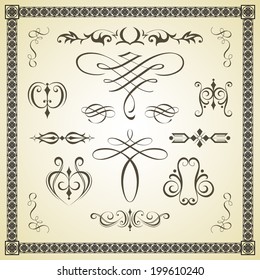Vector set calligraphic element and page decoration