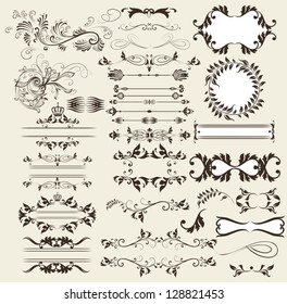 Vector set of calligraphic elements for design. Calligraphic vector