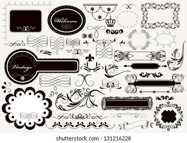 Vector set of calligraphic elements for design. Calligraphic vector