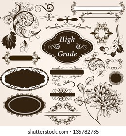 Vector set of calligraphic elements for design. Calligraphic vector