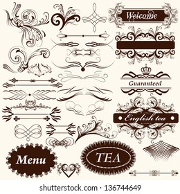 Vector set of calligraphic elements for design. Calligraphic vector