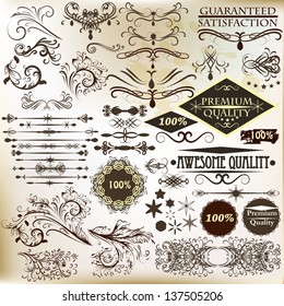 Vector set of calligraphic elements for design. Calligraphic vector