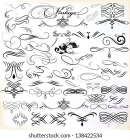 Vector set of calligraphic elements for design. Calligraphic vector