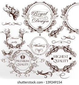 Vector set of calligraphic elements for design. Calligraphic vector