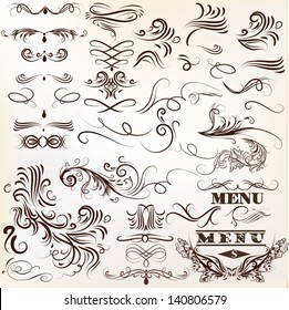 Vector set of calligraphic elements for design. Calligraphic vector