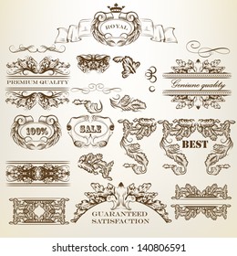 Vector set of calligraphic elements for design. Calligraphic vector