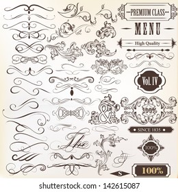 Vector set of calligraphic elements for design. Calligraphic vector