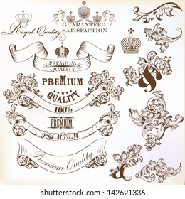 Vector set of calligraphic elements for design. Calligraphic vector