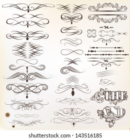 Vector set of calligraphic elements for design. Calligraphic vector