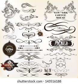 Vector set of calligraphic elements for design. Calligraphic vector
