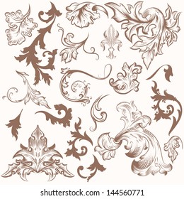 Vector set of calligraphic elements for design. Calligraphic vector