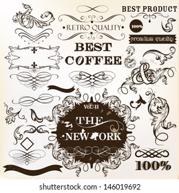 Vector set of calligraphic elements for design. Calligraphic vector