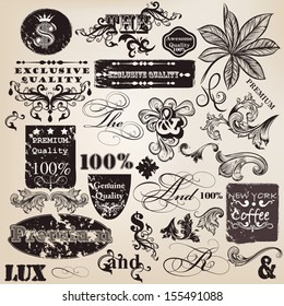 Vector set of calligraphic elements for design. Calligraphic vector