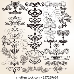 Vector set of calligraphic elements for design. Calligraphic vector