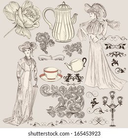 Vector set of calligraphic elements for design. Calligraphic vector