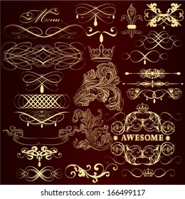 Vector set of calligraphic elements for design. Calligraphic vector