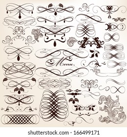 Vector set of calligraphic elements for design. Calligraphic vector