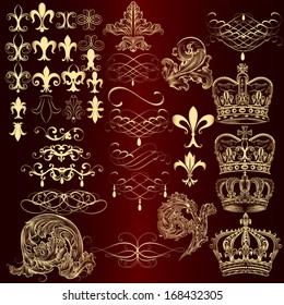 Vector set of calligraphic elements for design. Calligraphic vector