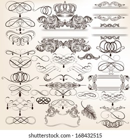 Vector set of calligraphic elements for design. Calligraphic vector