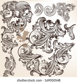 Vector set of calligraphic elements for design. Calligraphic vector