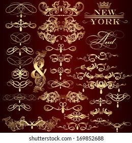 Vector set of calligraphic elements for design. Calligraphic vector