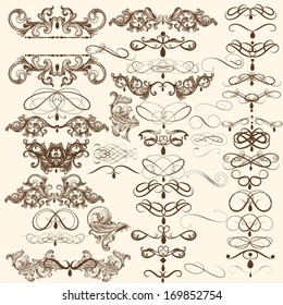 Vector set of calligraphic elements for design. Calligraphic vector