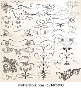 Vector set of calligraphic elements for design. Calligraphic vector